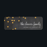 RETURADRESS Conetti guld glitter chalkboard Returadress Etikett<br><div class="desc">[OBS! glitter-bilden är ett tryckt bild] En modern, djärv design med en toppen söt konetti mönster. Det är enkelt att anpassa konfigurationen som mall med din egen text - gör den till din egen! Vill du ändra designen kärlek, men vill se den ändras - olika färg - en annan produkt...</div>