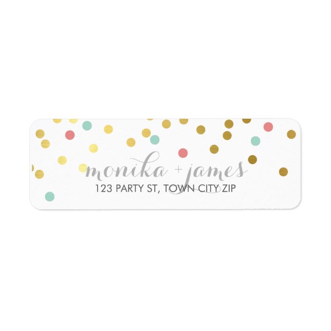 RETURADRESS confietti guld myntkorallschalkboard Returadress Etikett (Framsidan)