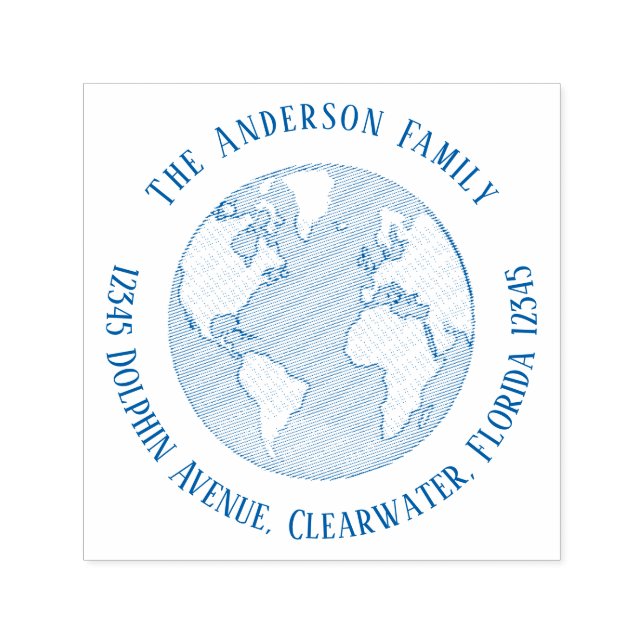 Returadress Earth Globe Simple Minimalist Självfärgande Stämpel (Design)