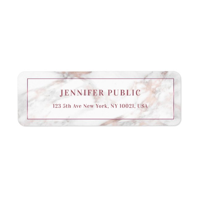 Returadress Elegant Rosegold Marble-mall Etikett (Framsidan)
