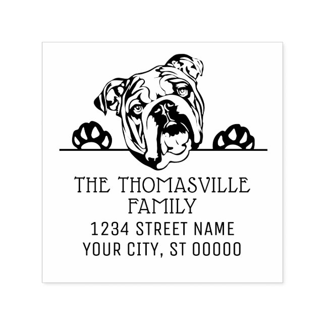Returadress Embosser för Bulldog Ansikte Hund Namn Självfärgande Stämpel (Design)