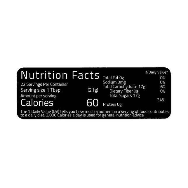 Returadress Etikett Honung Nutrition Facts Black (Framsidan)