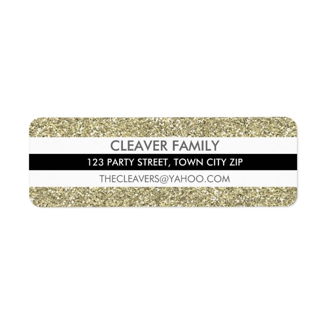 RETURADRESS-ETIKETT - modern rand glitter guld Returadress Etikett (Framsidan)