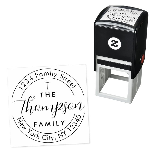 Returadress Familj Christian Kor självinkande Självfärgande Stämpel (Return Address Family Christian Cross Self-inking Self-inking Stamp)
