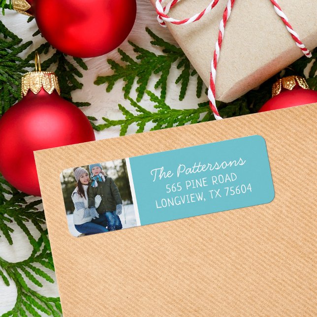 Returadress för Aqua Anpassningsbar Photo Helgdag Returadress Etikett (Skapare uppladdad)