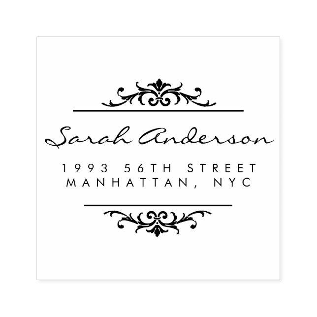 Returadress för Art Deco Ornament & Snyggt Script Stämpel (Tryck)