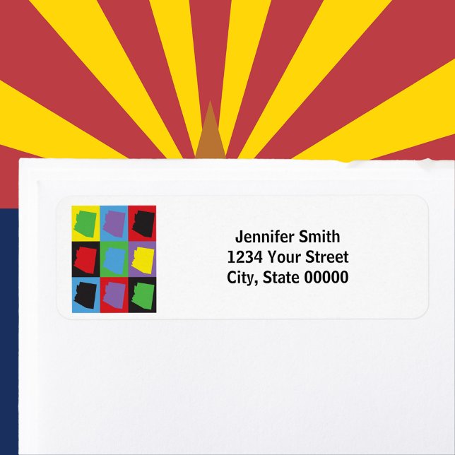 Returadress för att anpassa Arizona Pop Art Etikett (A return address label featuring the US state of Arizona and text you can personalize!)