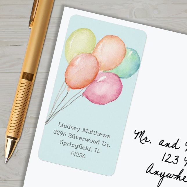 Returadress för ballonger med blå babyskor adressetikett (Balloons on blue boy baby shower return address labels)