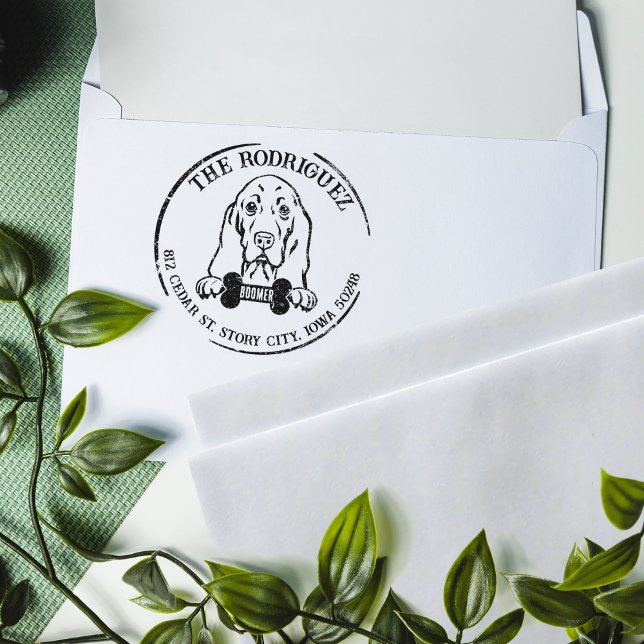 Returadress för Basset Hound Anpassningsbar Family Stämpel (Skapare uppladdad)