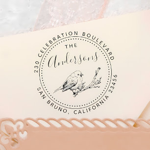 Returadress för Bird Illustration Family Namn Roun Självfärgande Stämpel