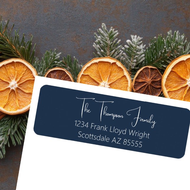 Returadress för blått skript med minimal Elegant Returadress Etikett (Skapare uppladdad)