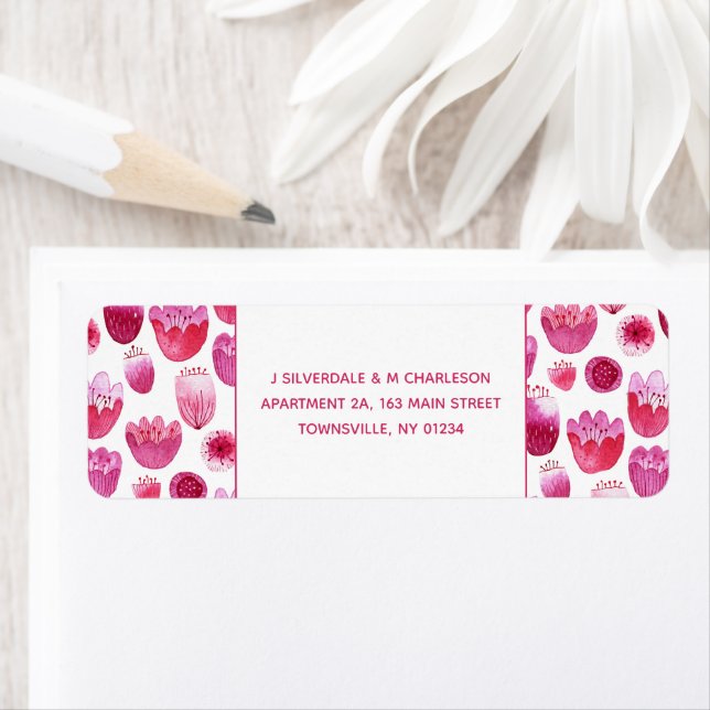 Returadress för Blommar av Rosa vattenfärg Returadress Etikett (Insitu)