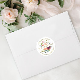 Returadress för Blommigt av Burgundy Watercolor Runt Klistermärke