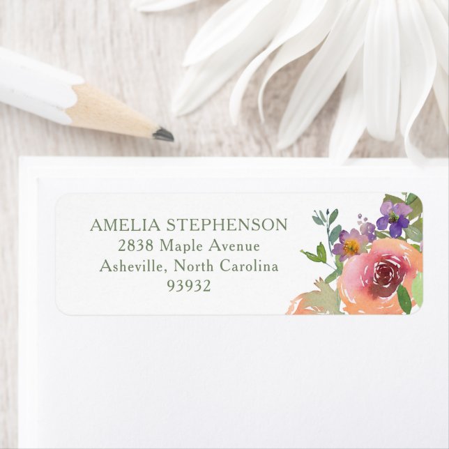 Returadress för Blommigt av minsta vattenfärgsOran Returadress Etikett (Insitu)