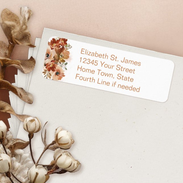 Returadress för Blommigt av persikofärg Etikett (Peach Watercolor Floral Return Address Label with easy to read font)