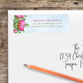 Returadress för Blommigt av rosa vattenfärg Etikett