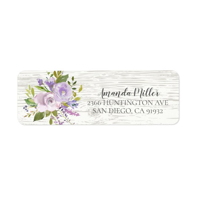 Returadress för Blommigt av Rustic Wood Lavender Etikett (Framsidan)