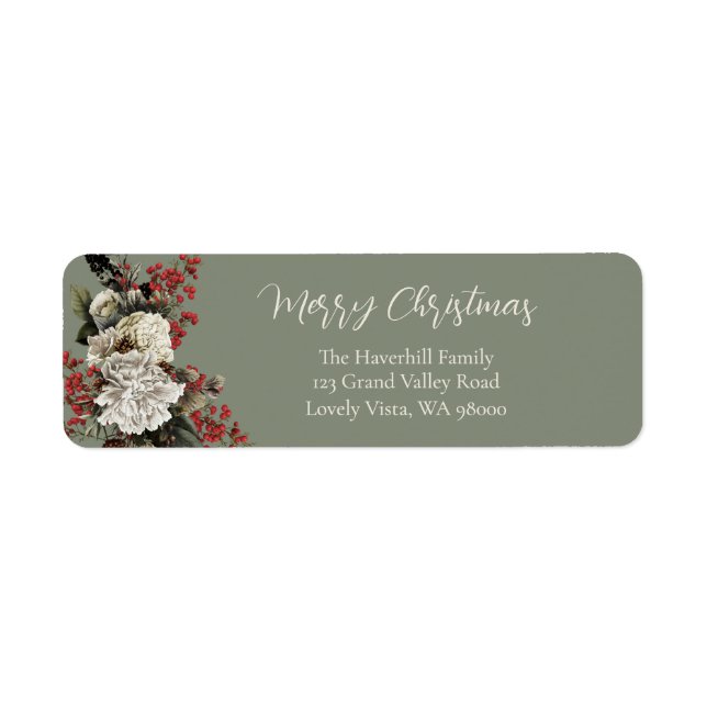 Returadress för Blommigt av Sage Grönt-Anpassnings Returadress Etikett (Framsidan)