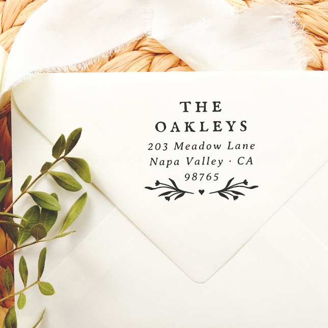 Returadress för Blommigt av Vapensköld för elegant Stämpel (Rubber Stamp Mock-up)