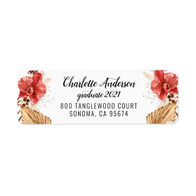 Returadress för Blommigt av vattenfärg i studentfe Etikett (Framsidan)