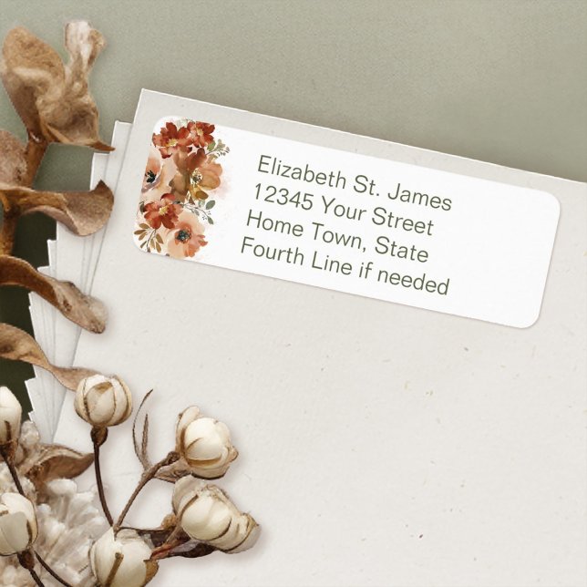 Returadress för Blommigt för förhandsfärgsfärg Grö Returadress Etikett (Peach Watercolor Floral Sage Green Return Address Label with easy to read font)