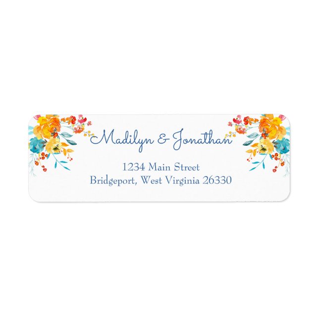 Returadress för Blommigt med ljusfärgad vattenfärg Etikett (Framsidan)