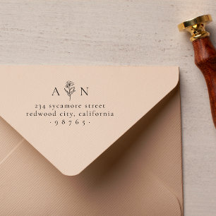 Returadress för Blommigten Bröllop Initialer Självfärgande Stämpel