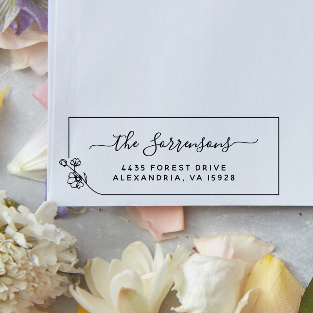 Returadress för Blommigten  i familjen Namn Callig Självfärgande Stämpel (Rubber Stamp Mock-up)