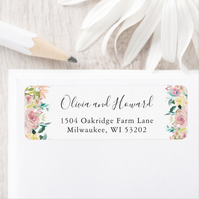 Returadress för Blommigten Vår i Pastel Bloom Chic Returadress Etikett (Insitu)