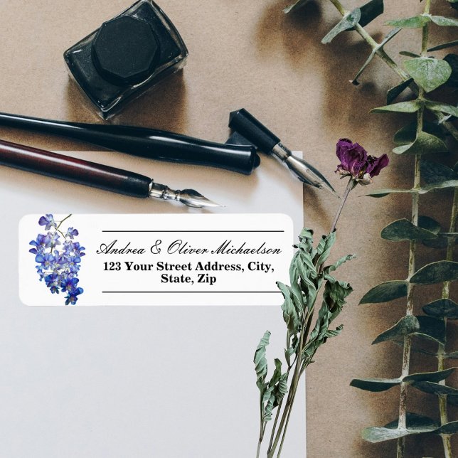 Returadress för Blue Orchid Elegant Calligraphy Etikett (Skapare uppladdad)