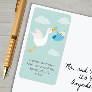 Returadress för Blue Stork Bundle Baby Shower Adressetikett