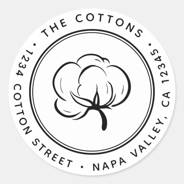 Returadress för bomullsblad runt klistermärke (Framsida)