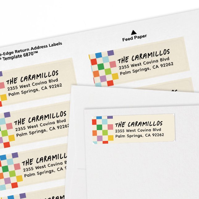 Returadress för Bright Colorful Checkerboard Etikett (rainbow colors checkerboard accent graphic skater style personalized return address labels)