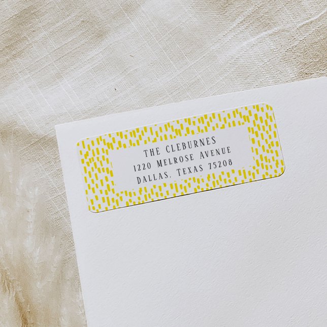 Returadress för Bright Gult Dash Returadress Etikett (Yellow and white dashing playful return address labels.)