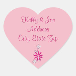 Returadress för Bröllopsbuketter av rosa Blommigt Hjärtformat Klistermärke