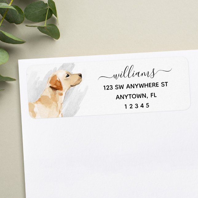 Returadress för Calligraphy Gult Labrador Hund Returadress Etikett (Skapare uppladdad)