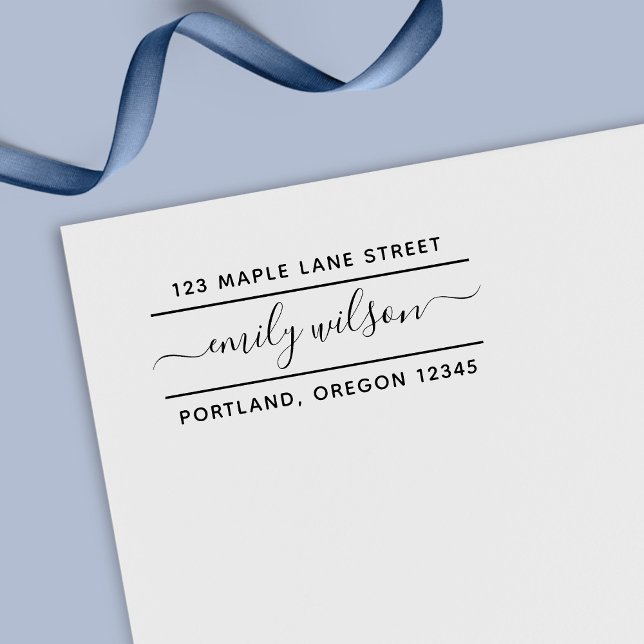 Returadress för Calligraphy Script Namn 2 Linjer Självfärgande Stämpel (Skapare uppladdad)