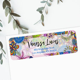 Returadress för Cute Colorful Doodle Flowers Etikett