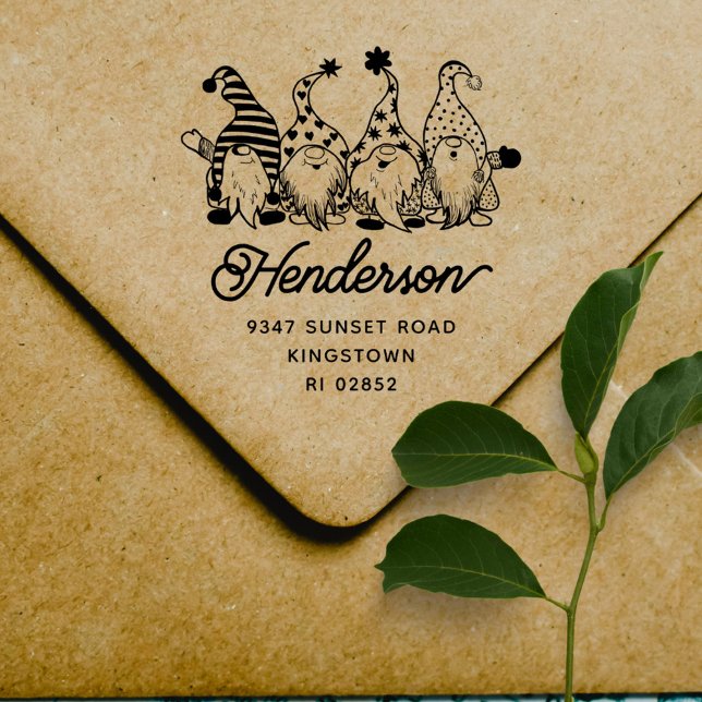 Returadress för Cute Jul Gnomes-familjen Självfärgande Stämpel (Skapare uppladdad)