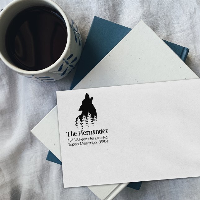 Returadress för dekorerad Forest Varg Family Stämpel (Skapare uppladdad)