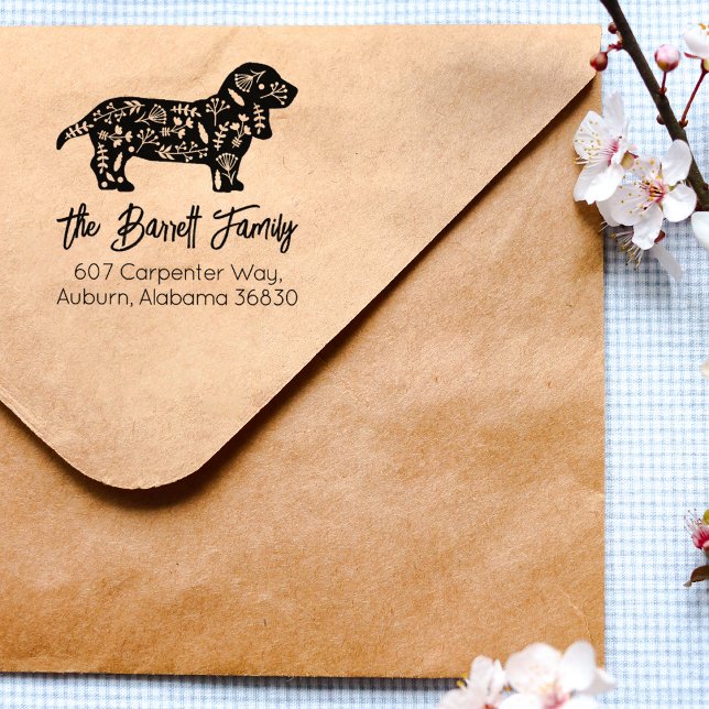 Returadress för Dold Basset Hound-familj Stämpel (Skapare uppladdad)