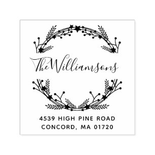 Returadress för eget namn på rustiska julfransar självfärgande stämpel