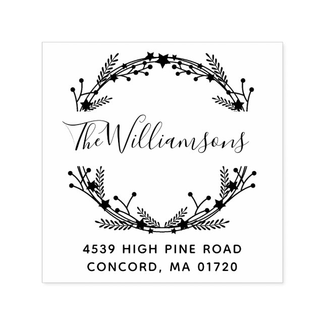 Returadress för eget namn på rustiska julfransar självfärgande stämpel (Design)