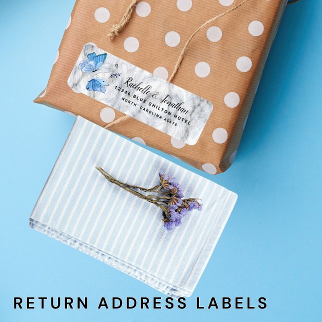 returadress för elegant blå vattenfärgsfjäril returadress etikett (Skapare uppladdad)