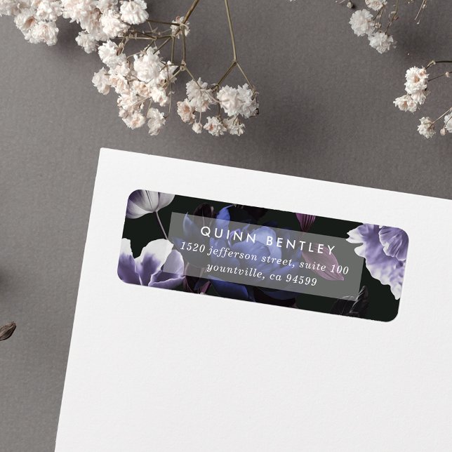 Returadress för elegant Mörk Violet Blommigt Etikett (Skapare uppladdad)