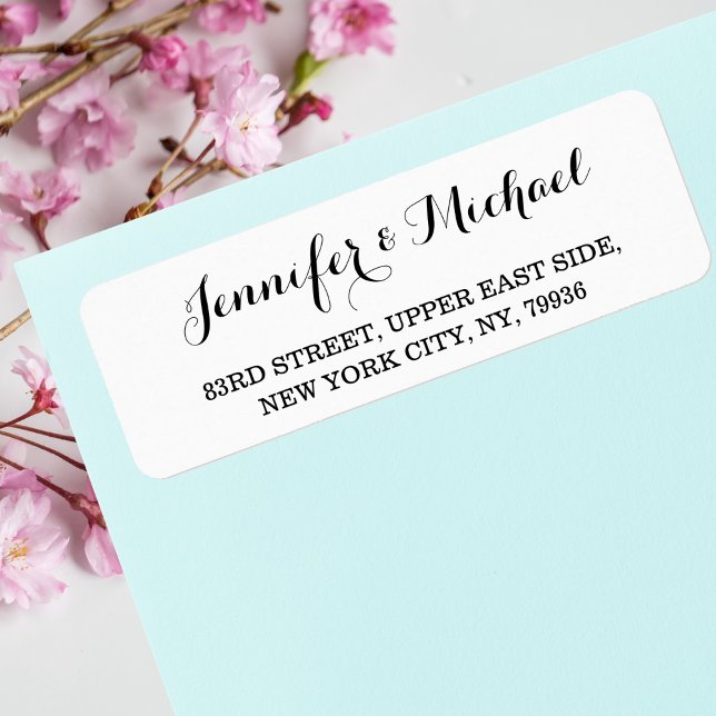 Returadress för elegant Skriptgroom Groom Bröllop Returadress Etikett (Elegant Script Bride Groom Weddings Return Address Label)