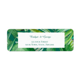 Returadress för emerald grey tropiy bröllop returadress etikett