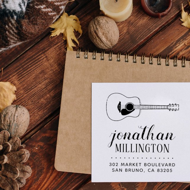 Returadress för enkel Acoustic Guitar Namn-skript Självfärgande Stämpel (Skapare uppladdad)