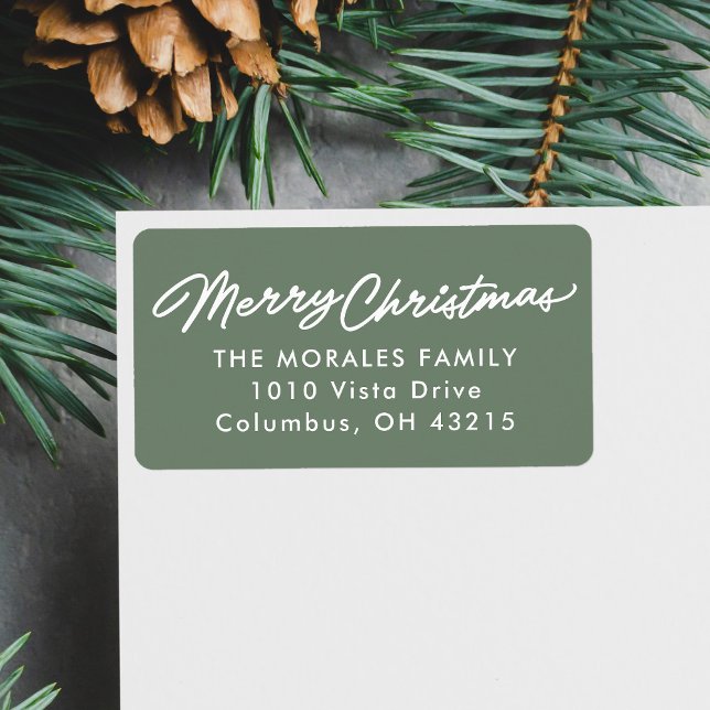 returadress för enkel grönt av god jul-skript adressetikett (Skapare uppladdad)