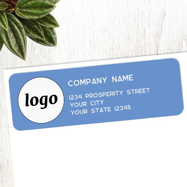 Returadress för enkel Logotyp Branding Blue Compan Returadress Etikett (Logo with custom text business branding return address label sticker)